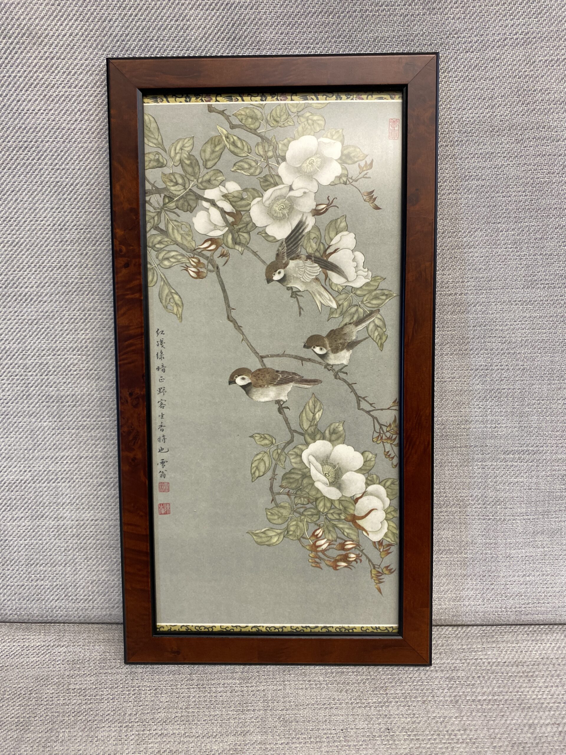 Asian Print – Sparrows Perching by the Camellia