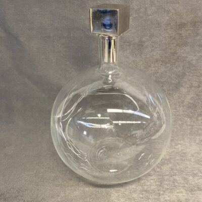 Blown Glass Decanter w/Metal Cube Stopper
