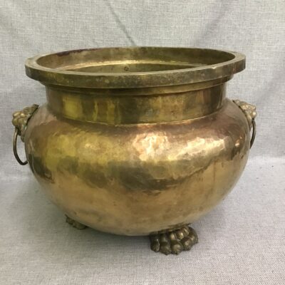 Vintage Solid Brass Planter Pot w Claw Feet