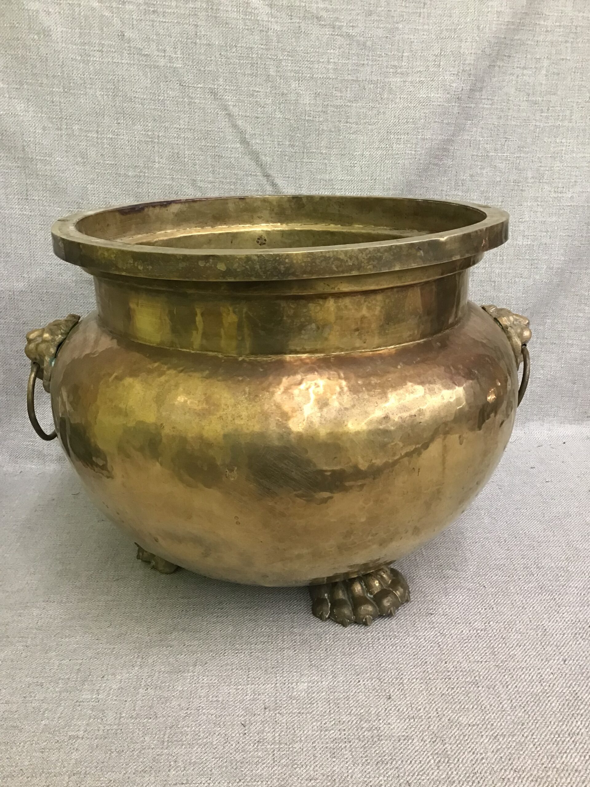 Vintage Solid Brass Planter Pot w Claw Feet