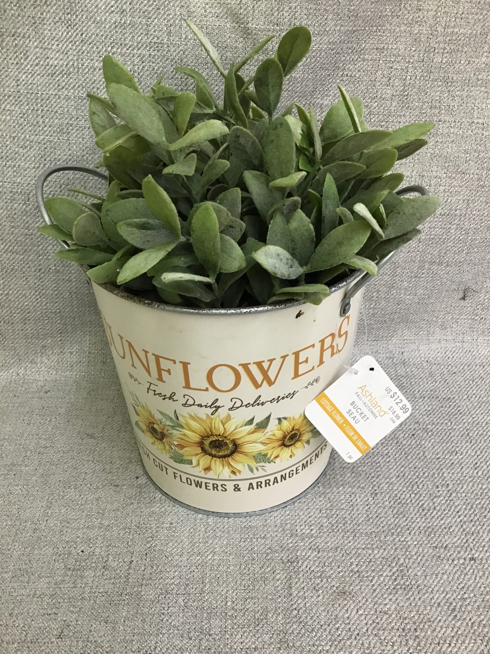Sunflower Metal Bucket With Greenery