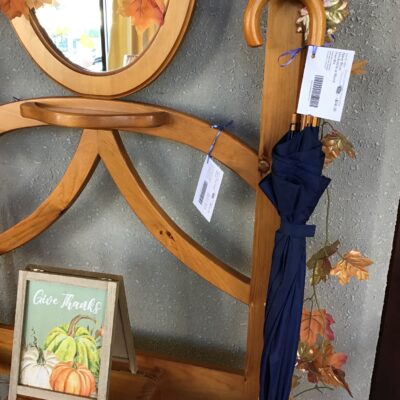 Navy Blue Umbrella w Wood Handle