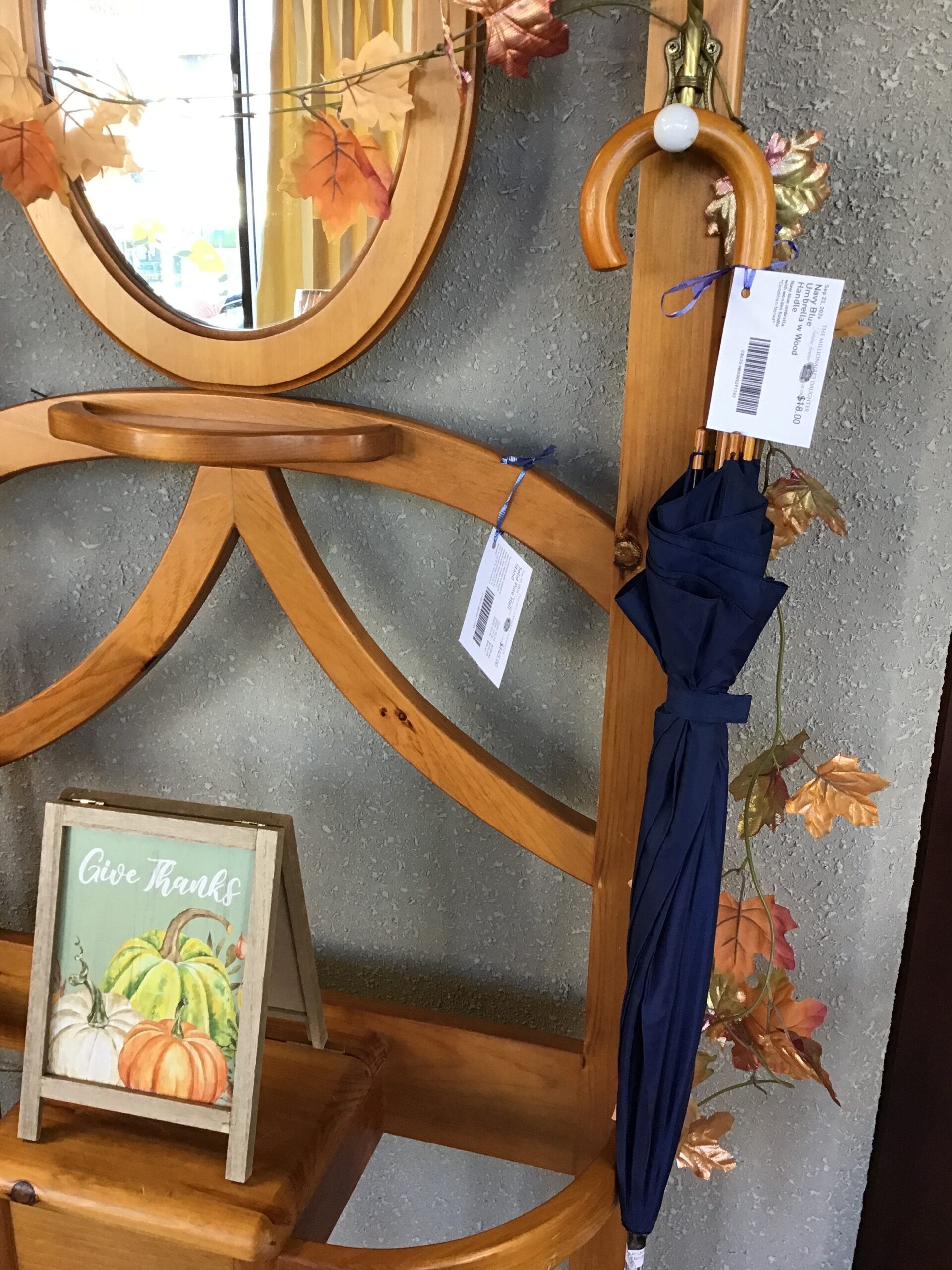 Navy Blue Umbrella w Wood Handle