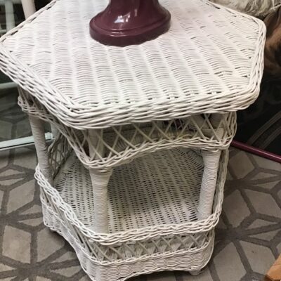 White Wicker Hexagonal Shaped Side Table