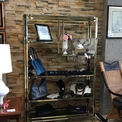 Vintage Brass & Smoked Glass Shelving Unit