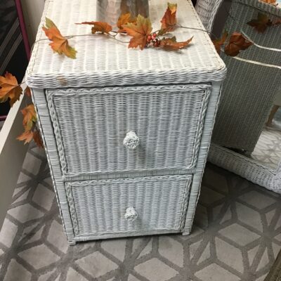 Distressed White Wicker Side Table