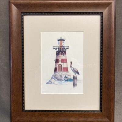 Framed Print – Lighthouse & Pelican