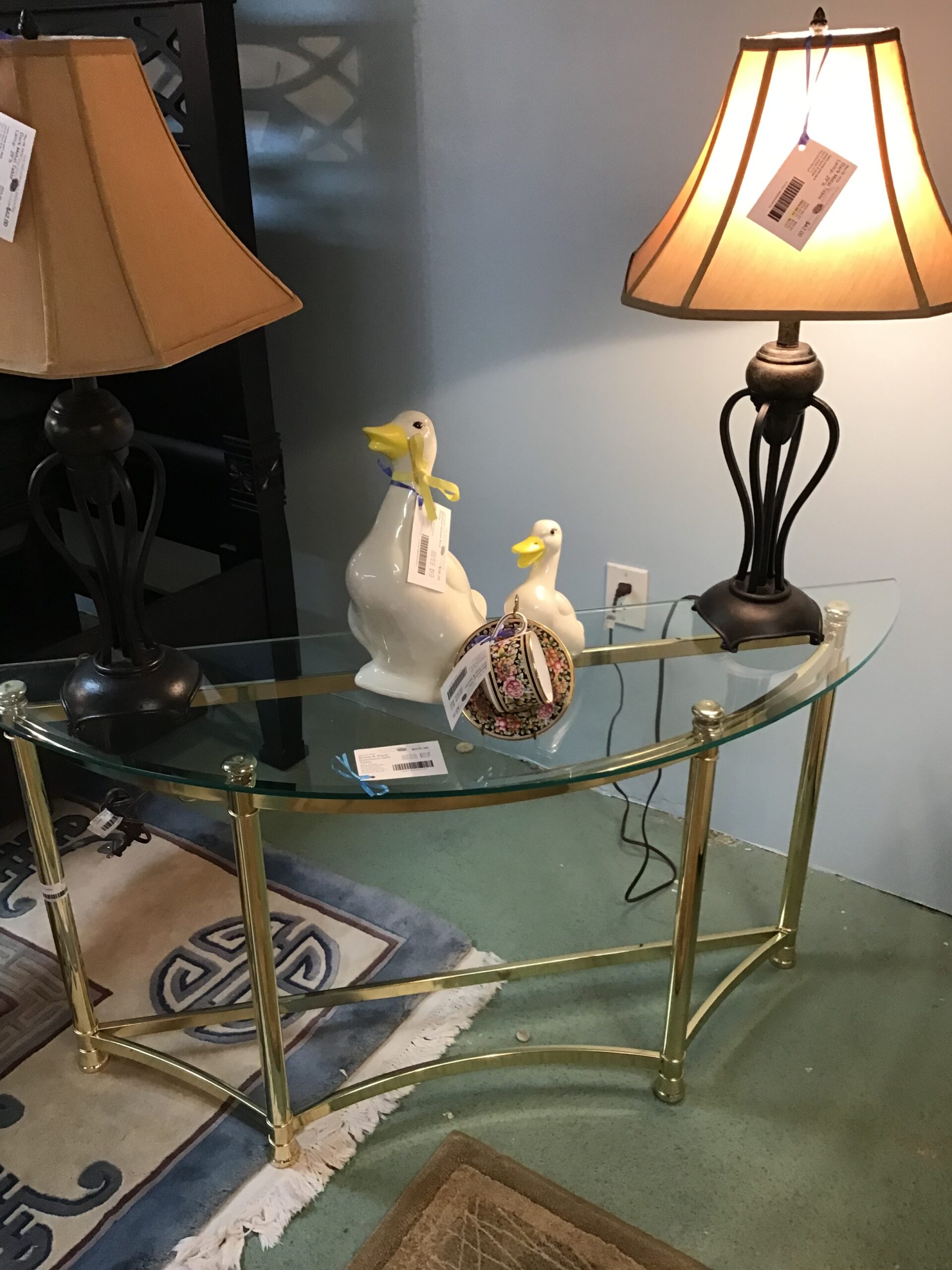 Brass & Glass Demilune Sofa Table