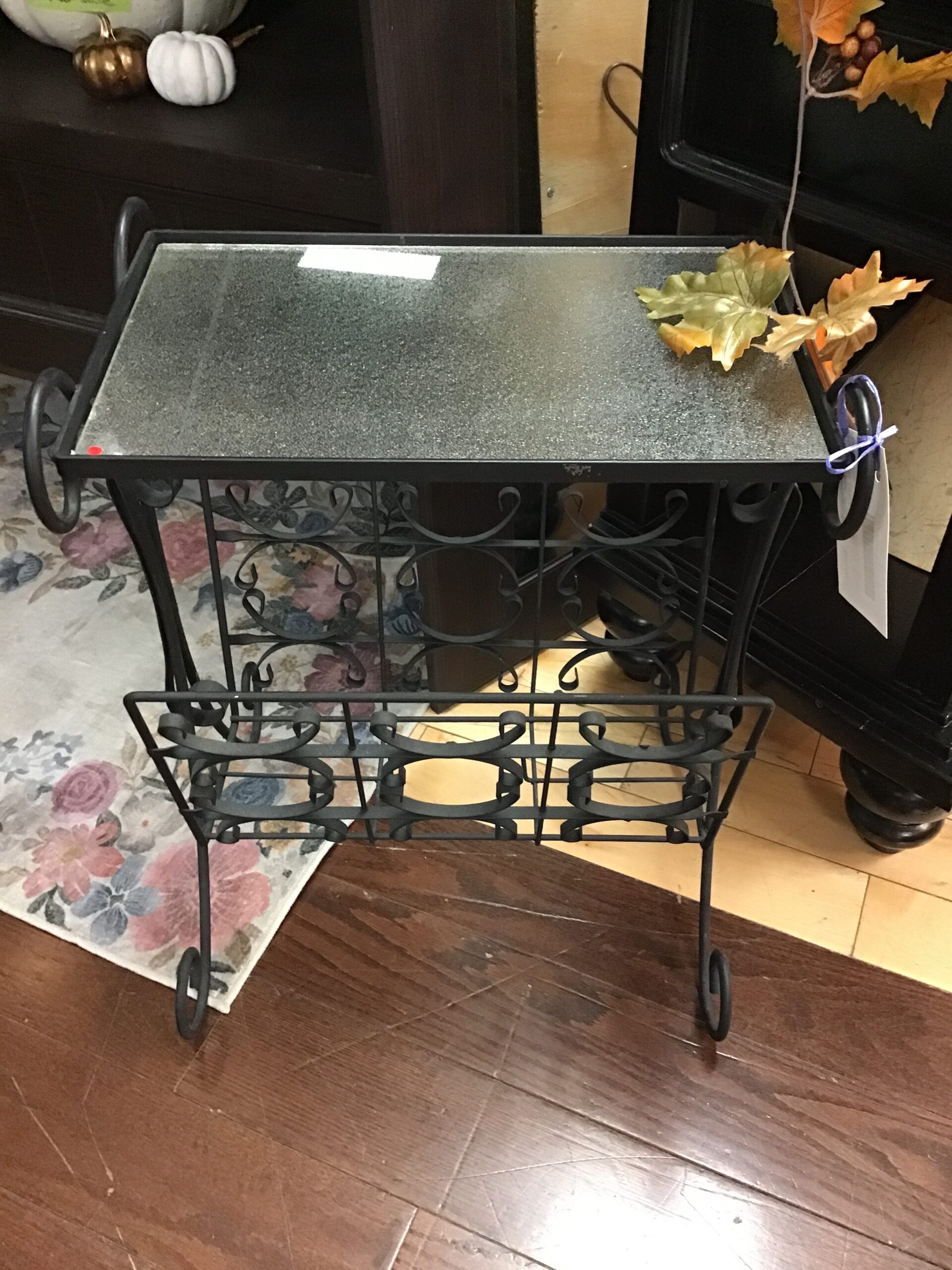 Wrought Iron Magazine Table w Glass Top