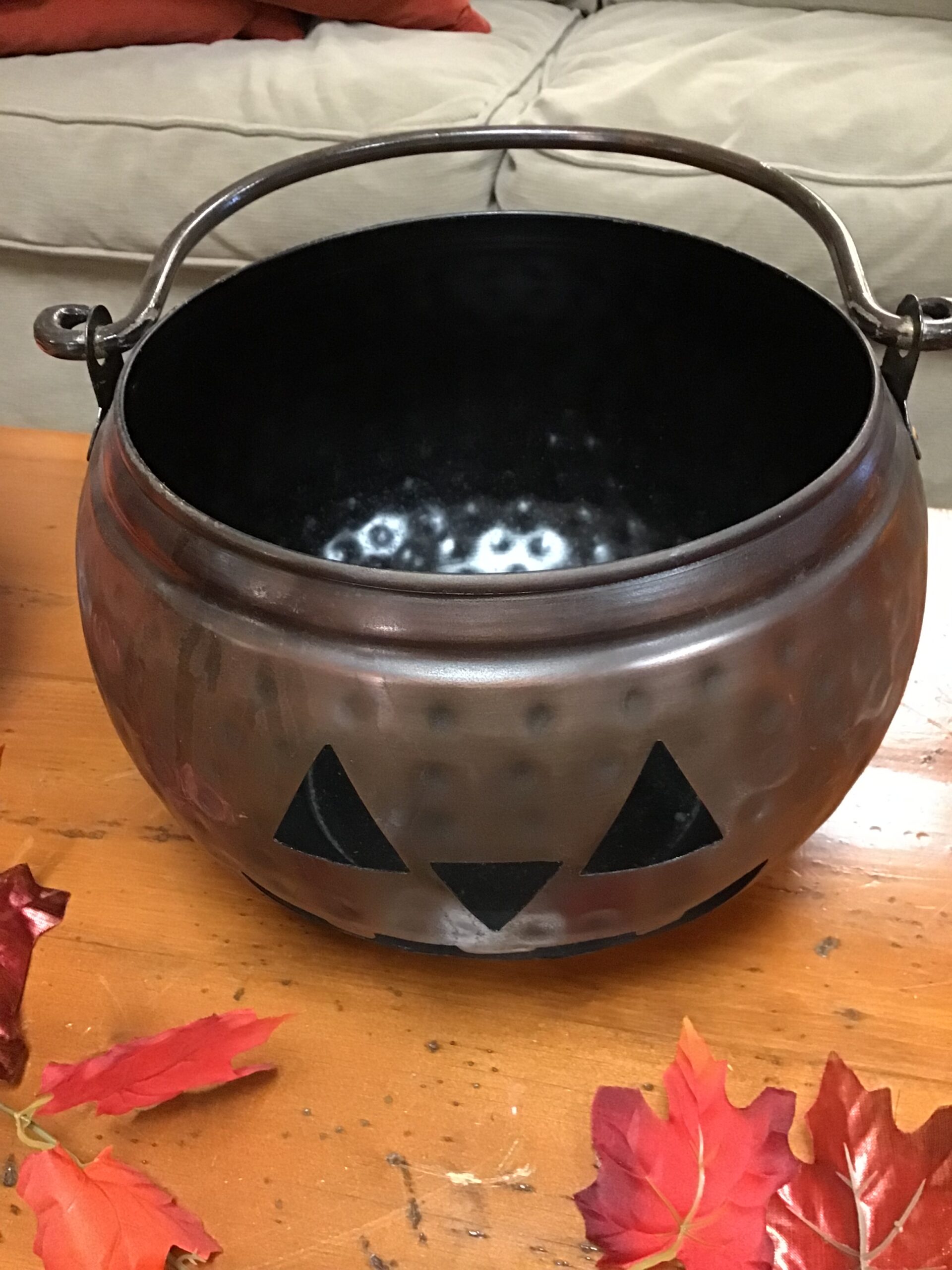 Dark Metal Jack-O-Lantern Basket