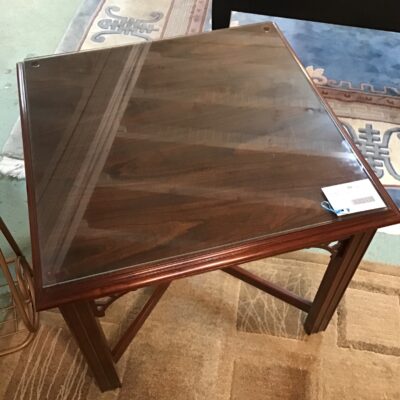Dark Wood Side Table w Glass Top
