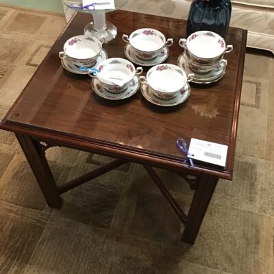 Dark Wood Side Table w Glass Top