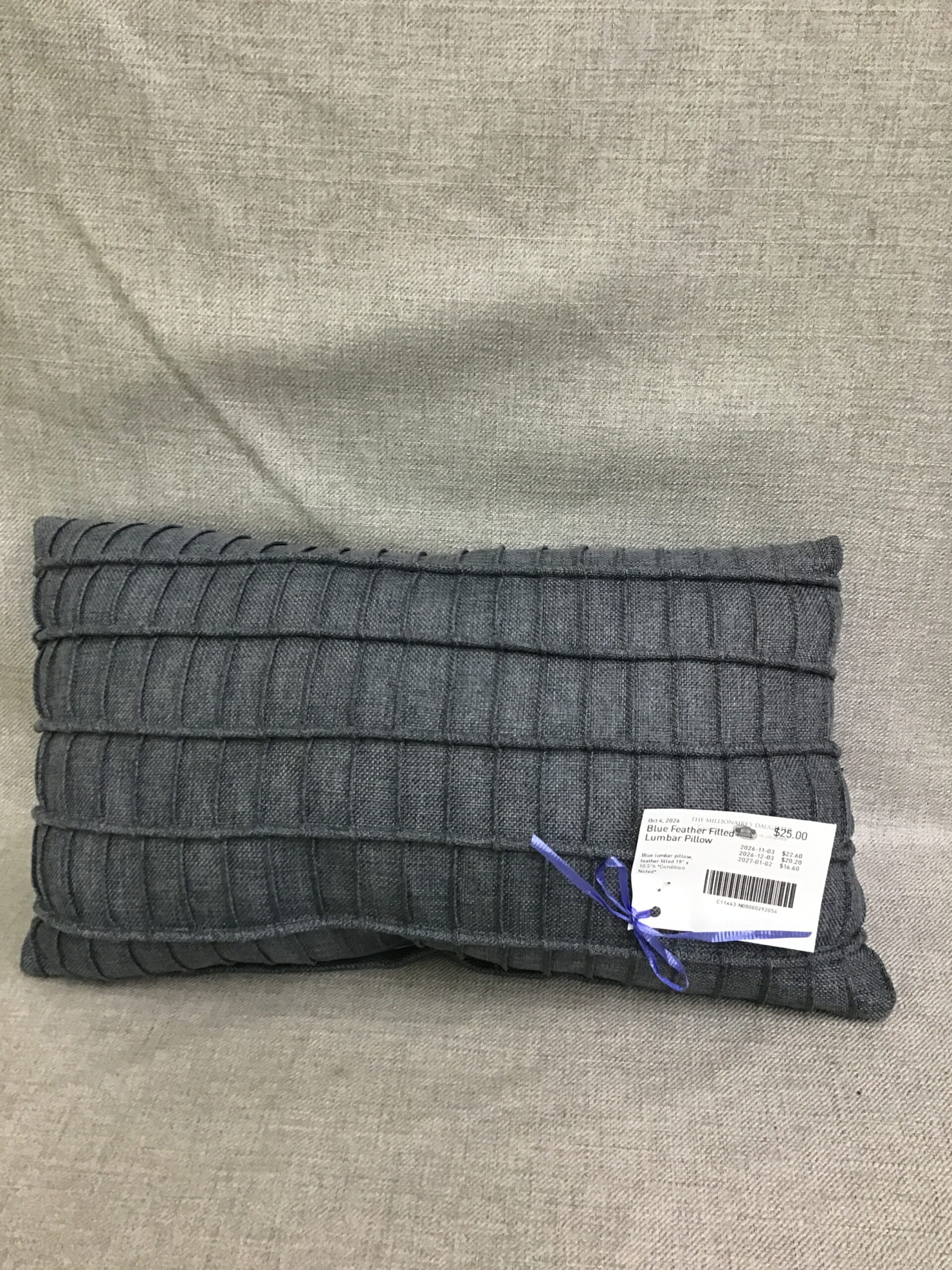 Blue Feather Filled Lumbar Pillow