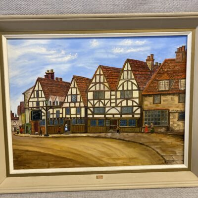Framed Painting – English Tudor Streetscape