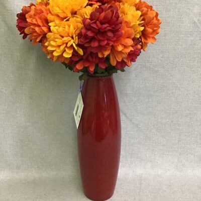 Oxblood Red Vase w Fall Mums
