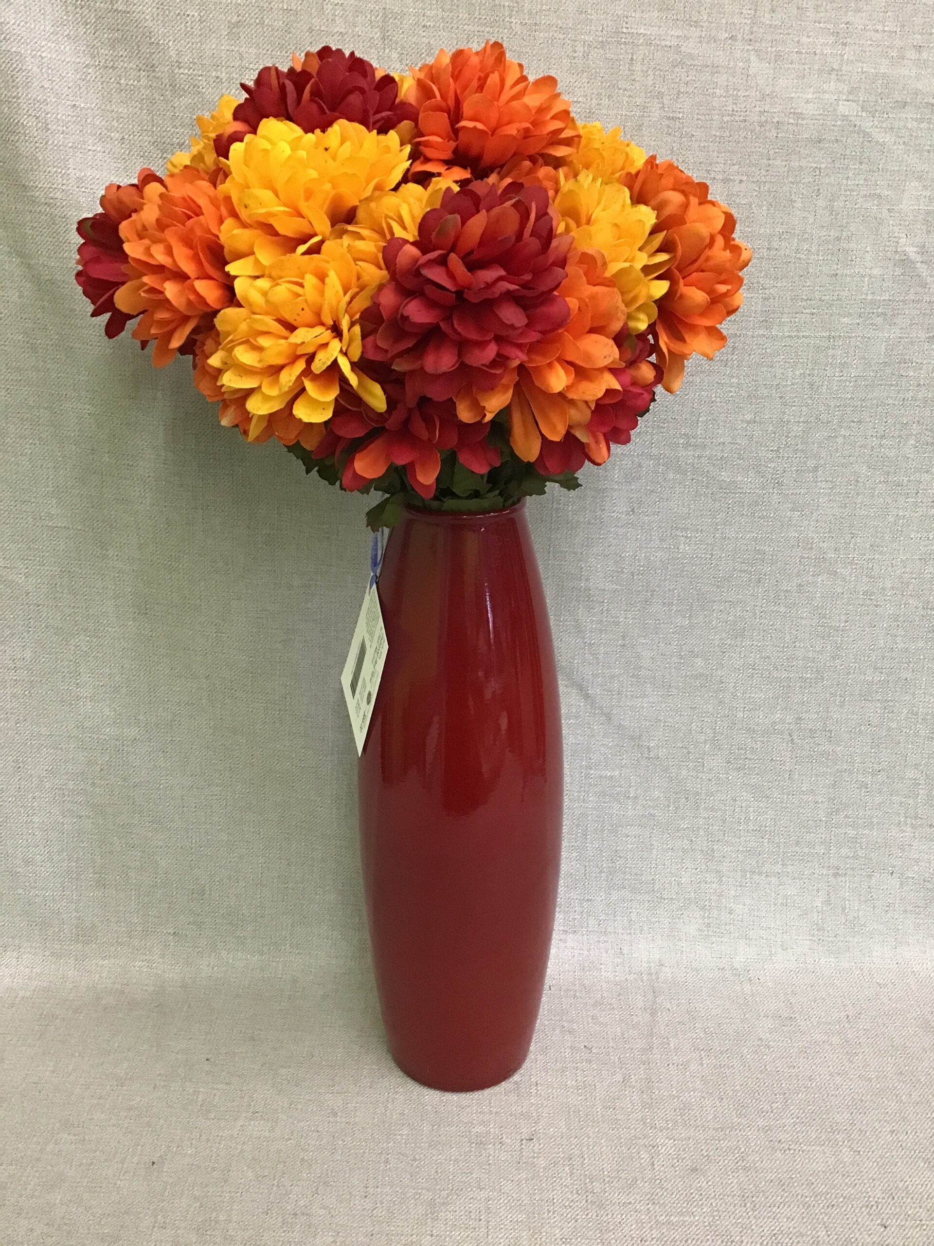 Oxblood Red Vase w Fall Mums