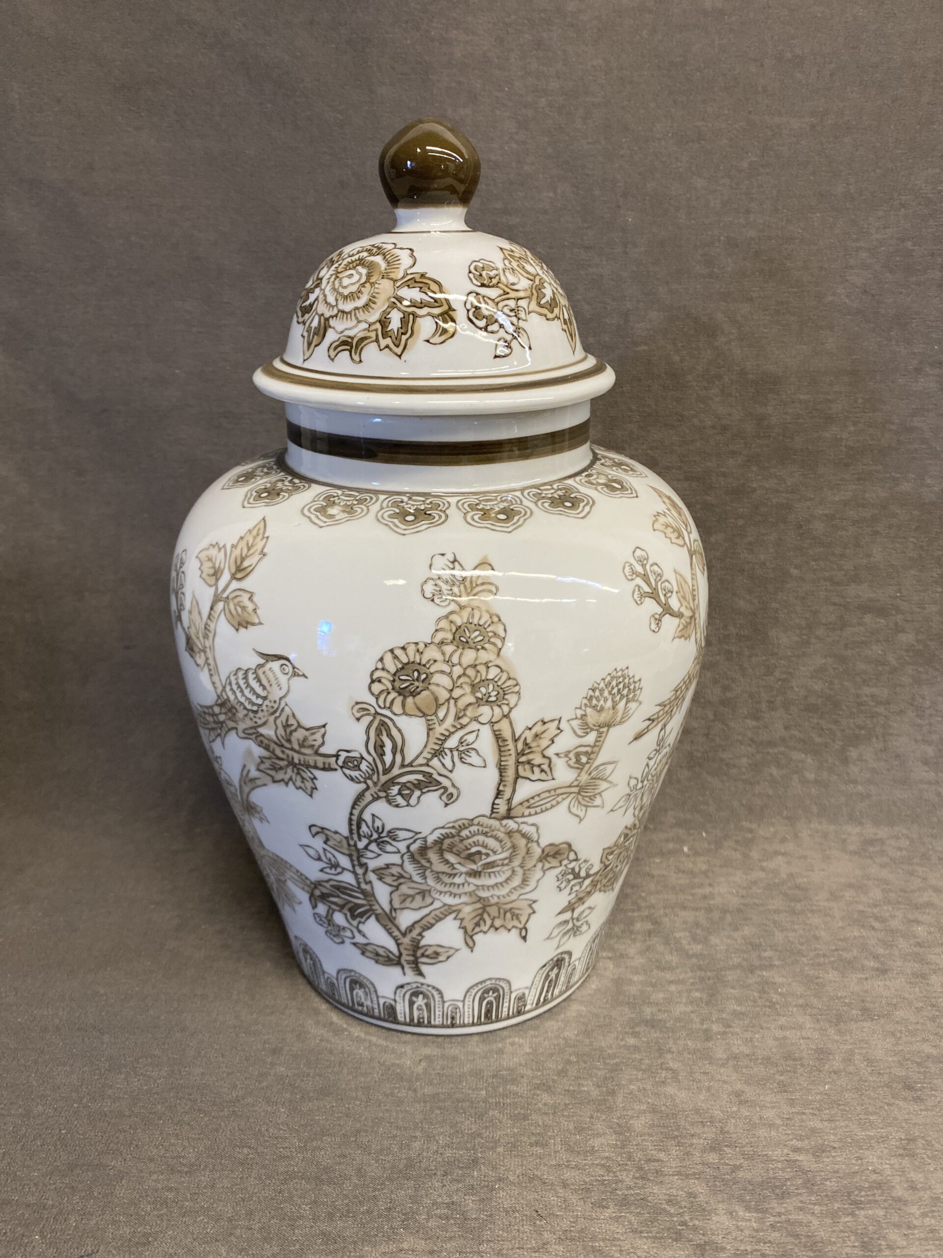 Porcelain Ginger Jar- Brown Floral
