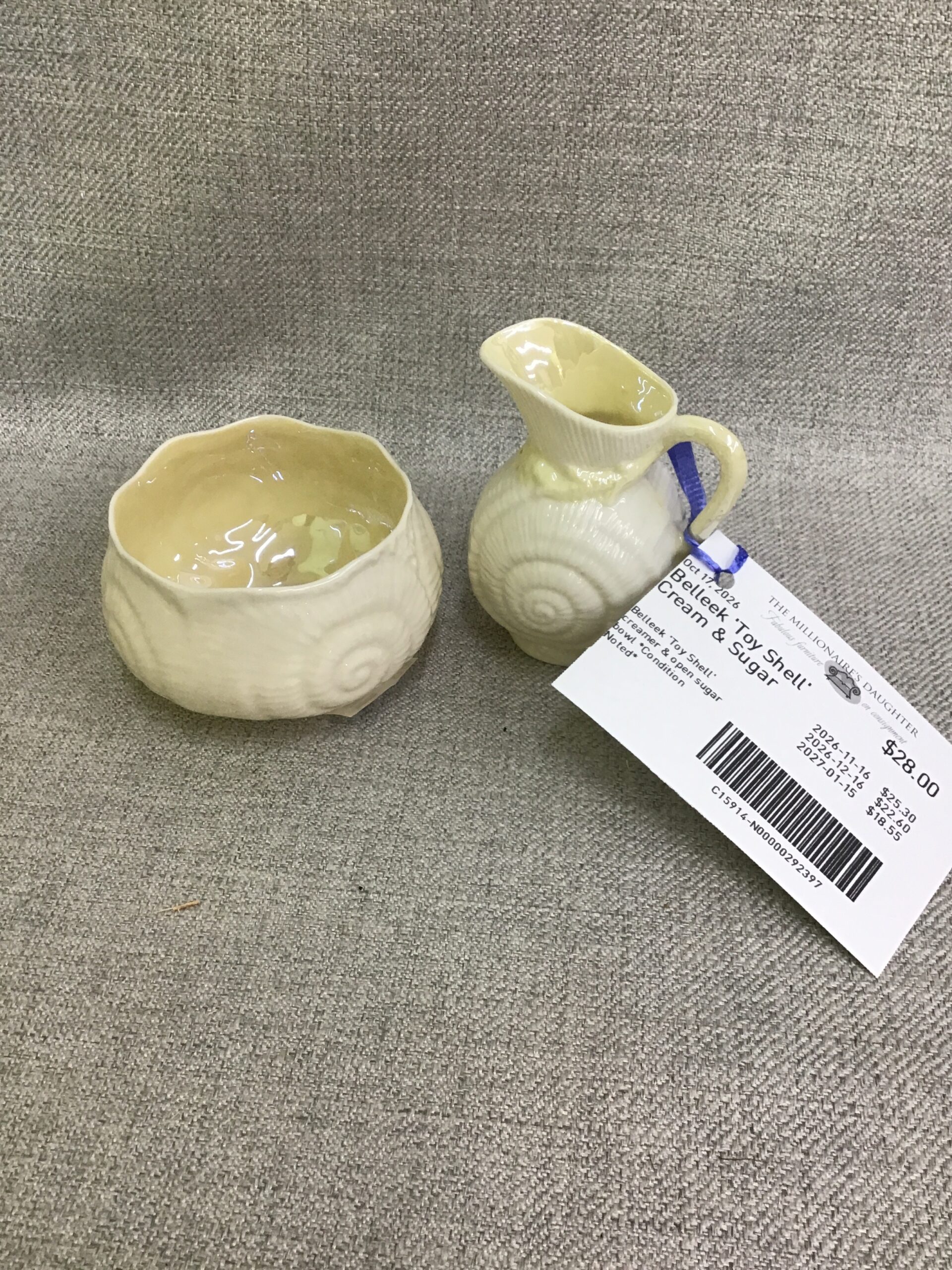 Belleek ‘Toy Shell’ Cream & Sugar
