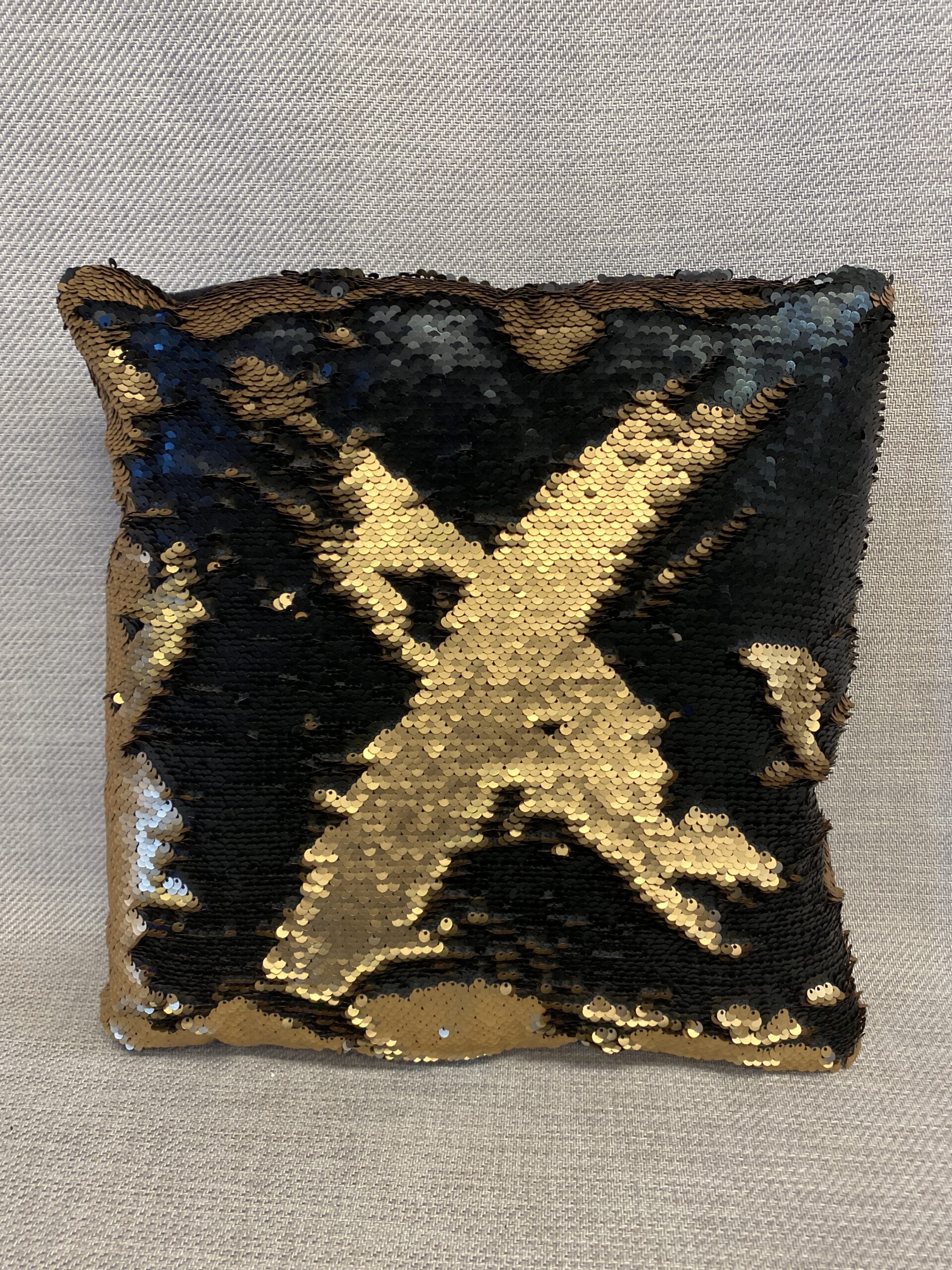 Sequin Cushion – Black & Gold