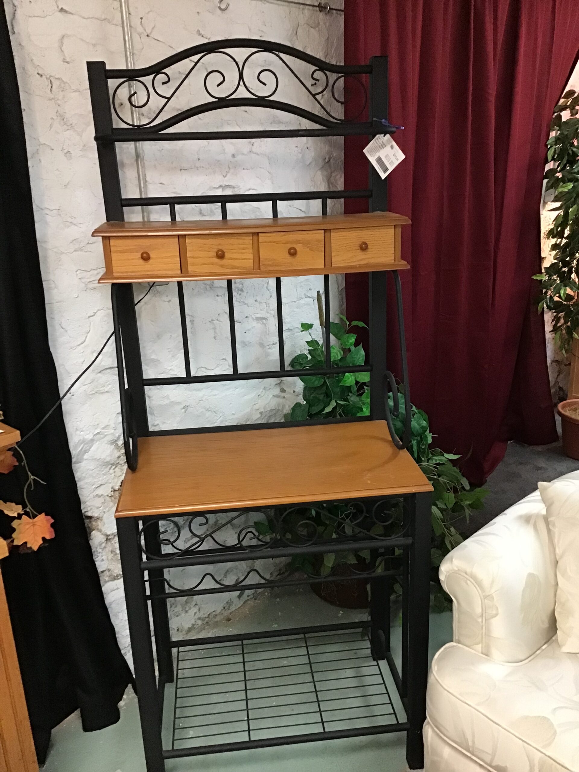 Black Metal & Natural Wood Bakers Rack